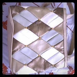 Beige, Leather Handbag with golden studs